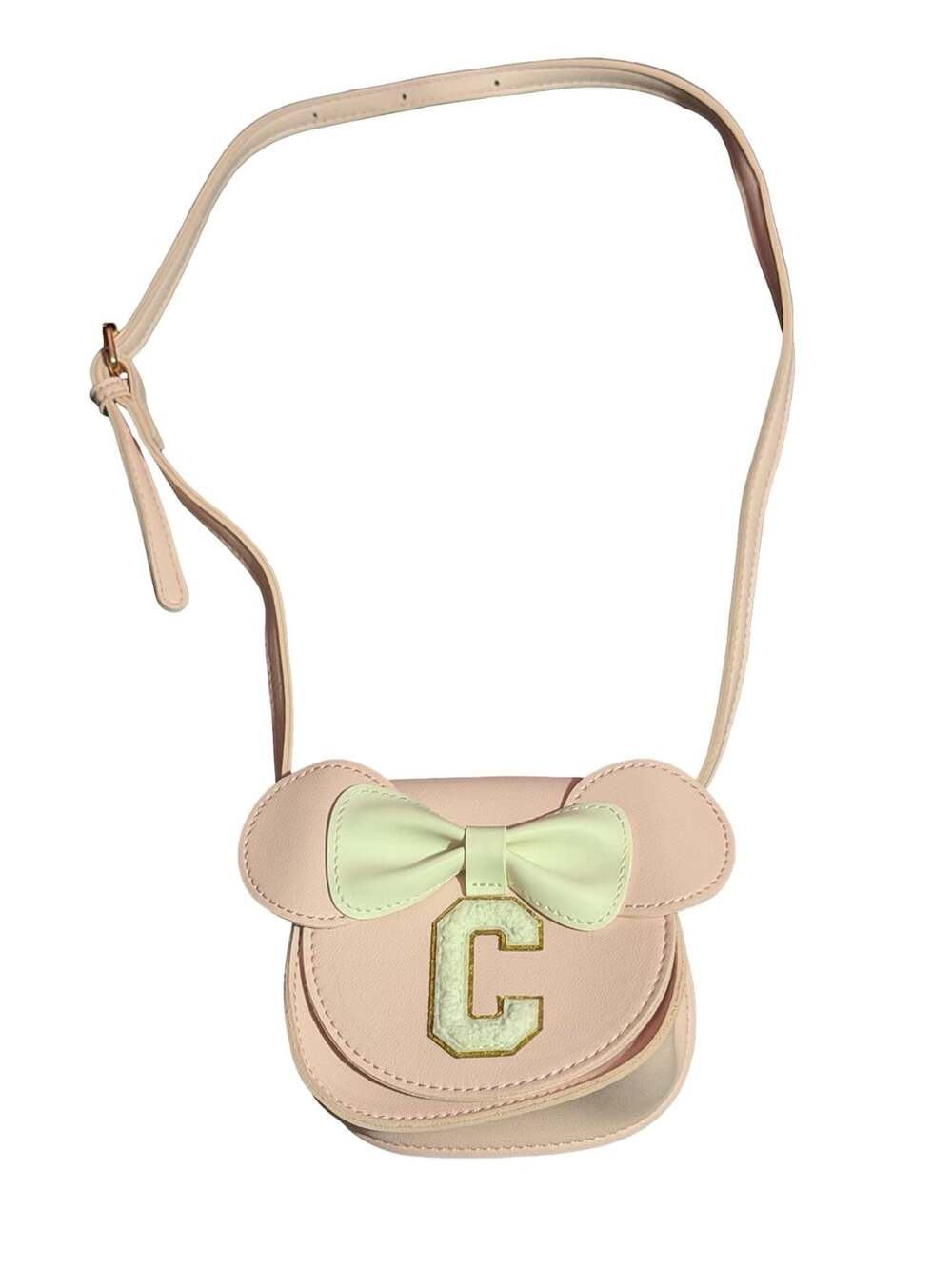 Pink Mouse Ear Bow Crossbody Bag with Initial C Patch
